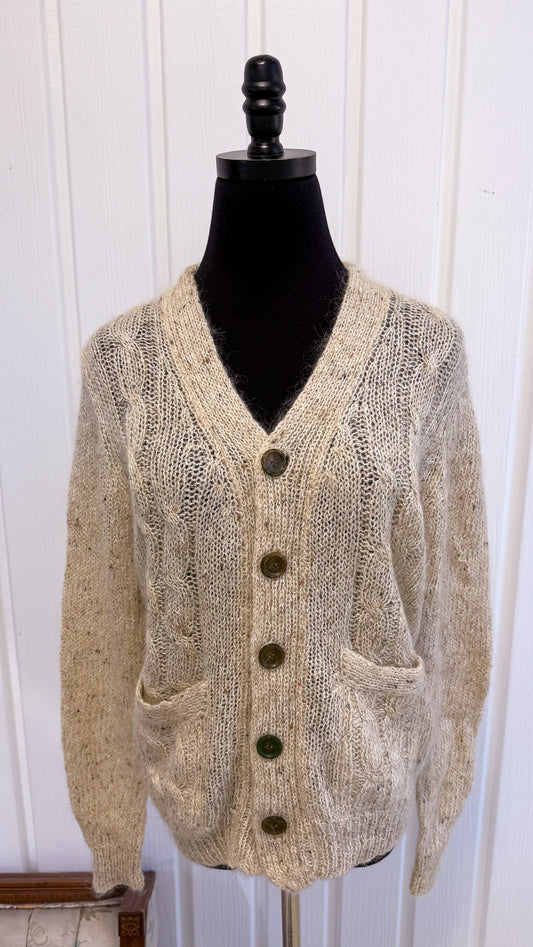 Cardigan en mohair beige moucheté - small