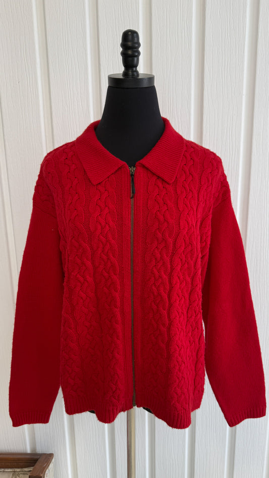 Cardigan tricot rouge torsade- small