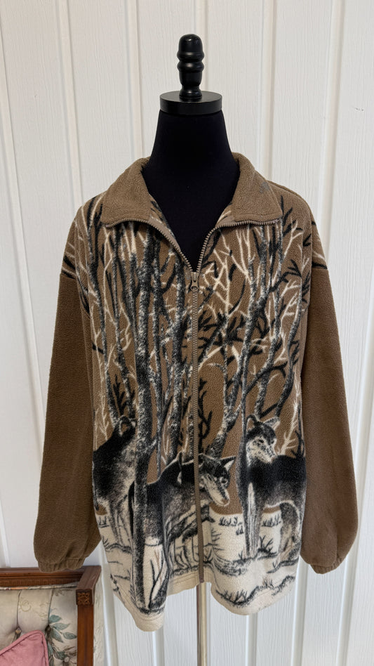 Veste en polar brune loups- large