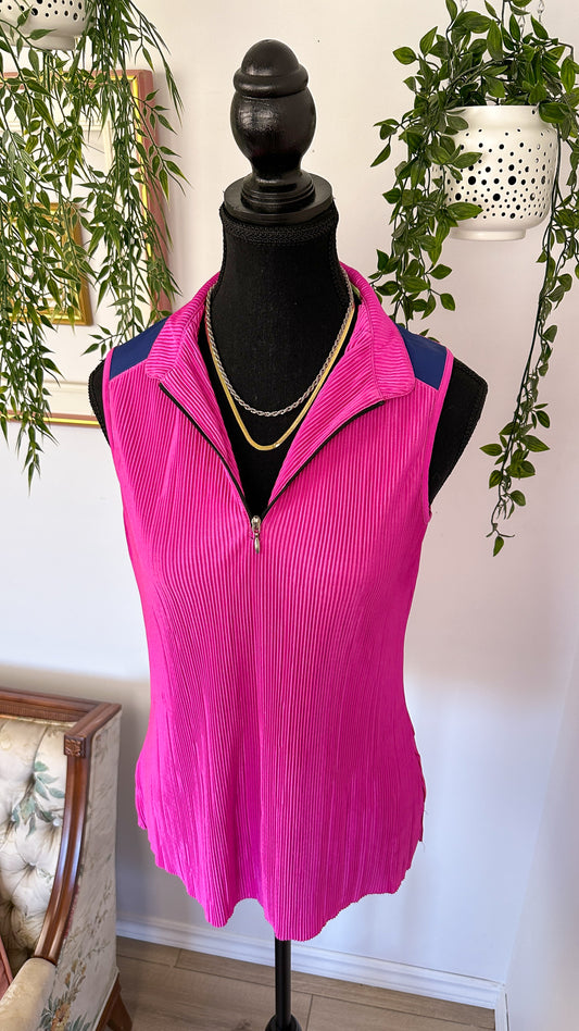 Pink waffle sleeveless top - small