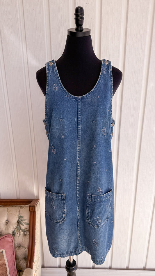 Robe en jeans brodée fleurie- large