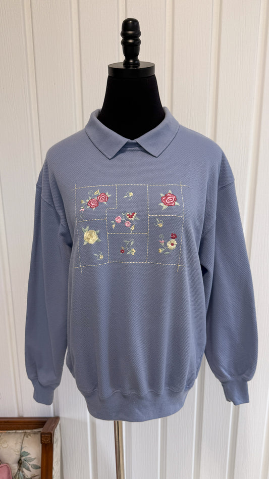 Chandail crewneck bleu fleuris- small