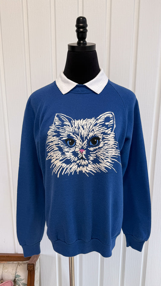 Chandail crewneck bleu chat- small