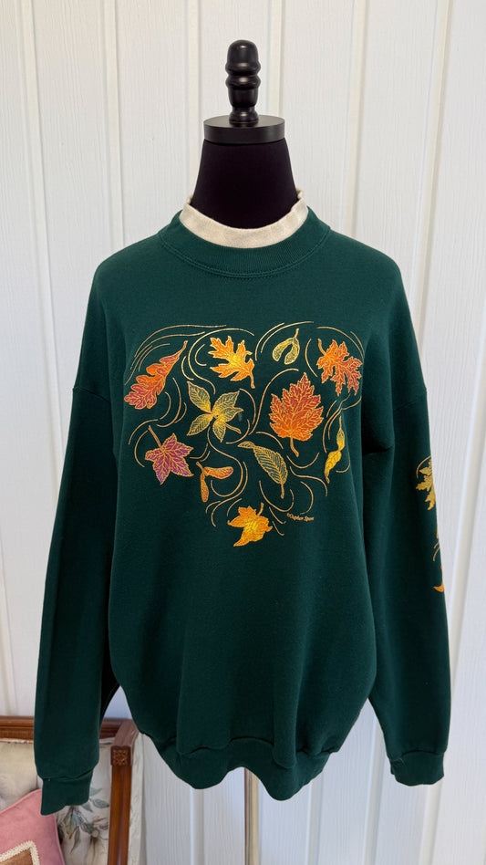 Chandail crewneck vert feuilles d’Automne- x-large