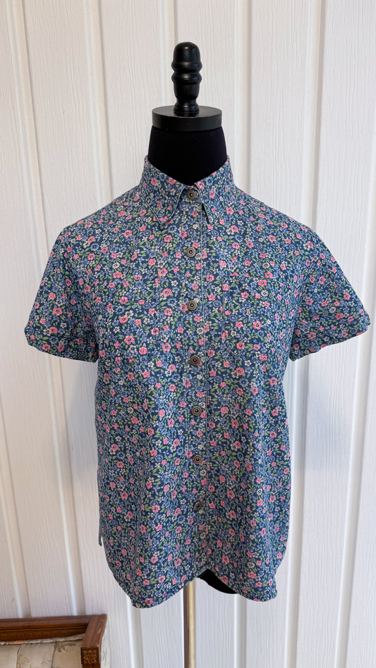 Chemisier bleu fleuris rose- small