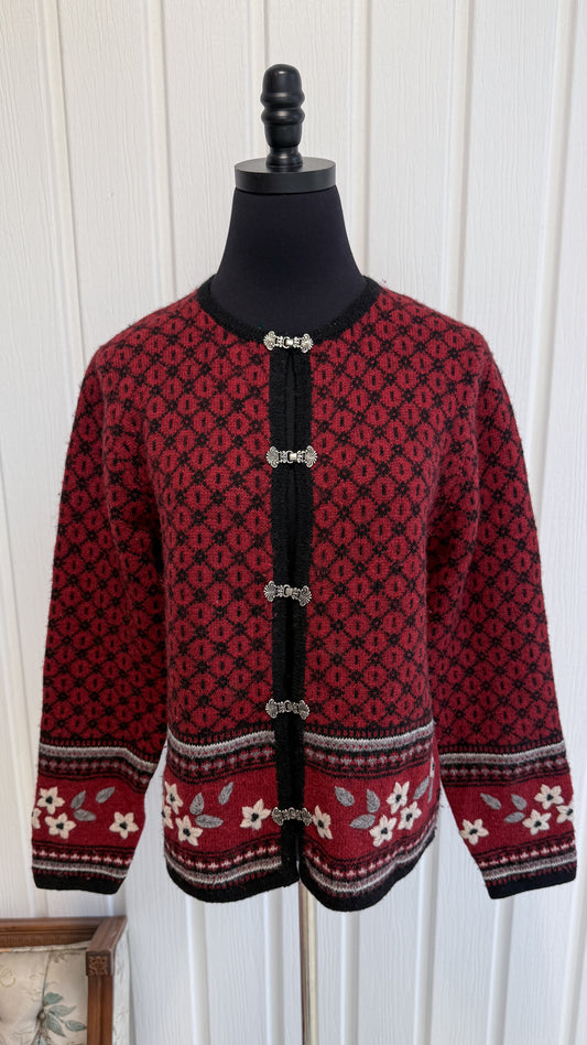 Cardigan tricot rouge et noir- small