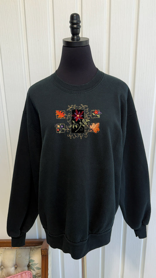 Chandail crewneck vert fleuris- large