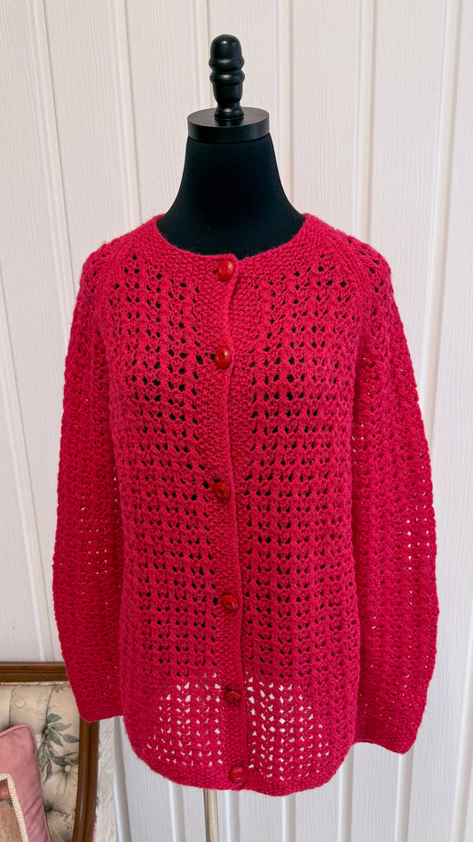 Cardigan tricot rose fuschia- large