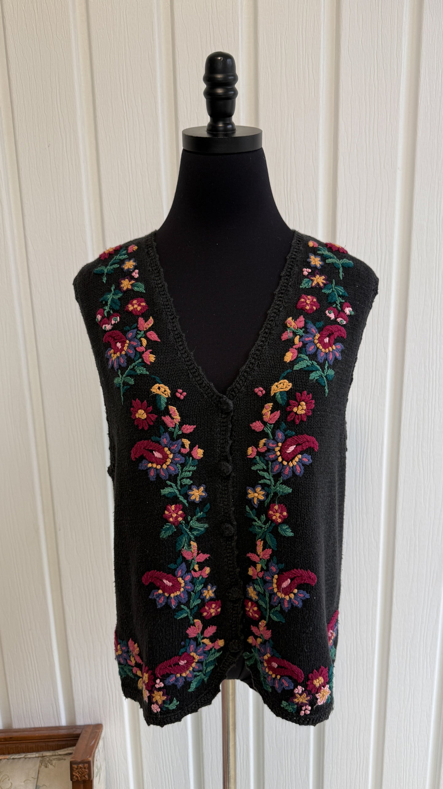 Gilet tricot noir fleuris- large