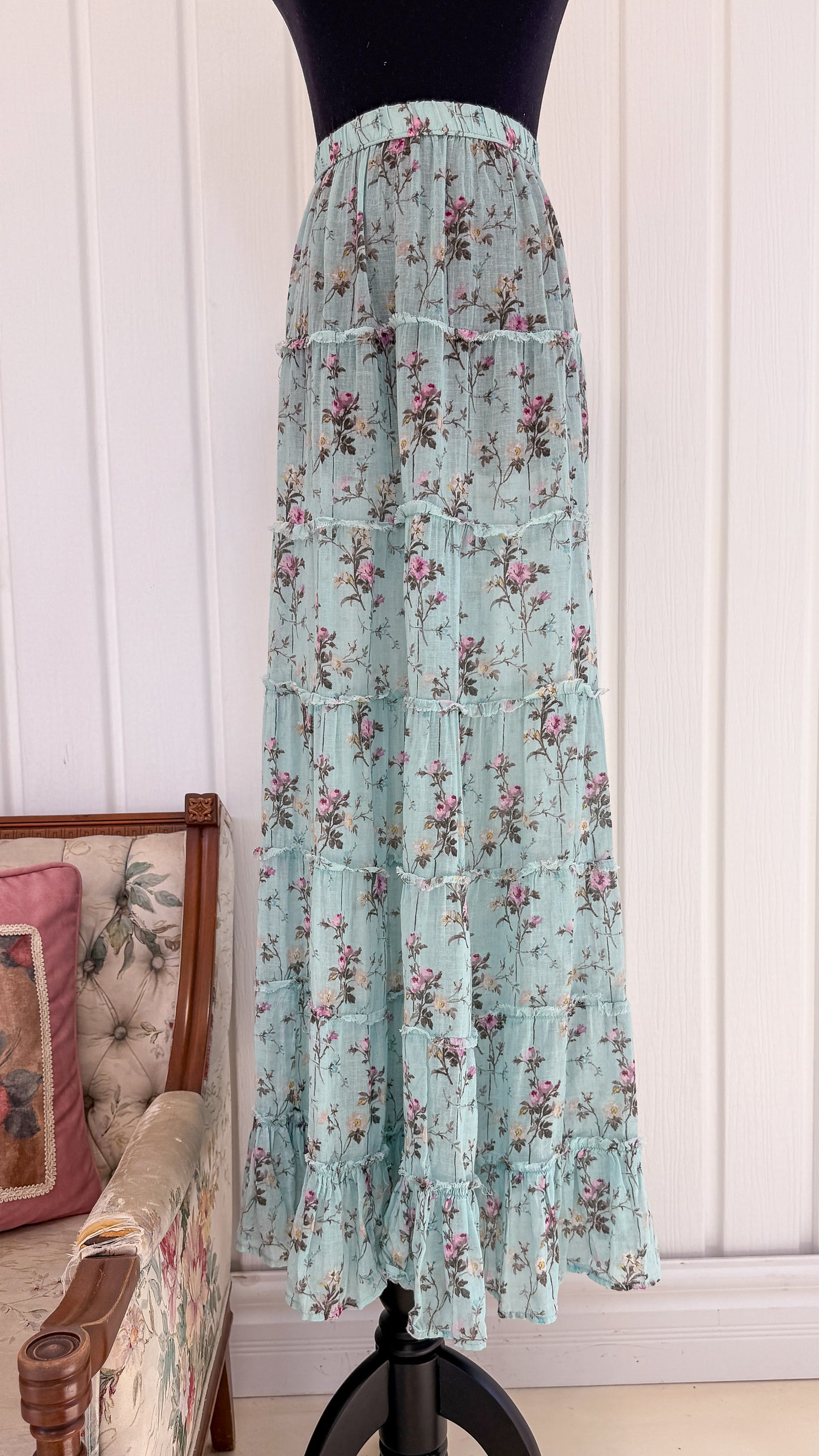 Jupe bleu fleurie rose- x-large