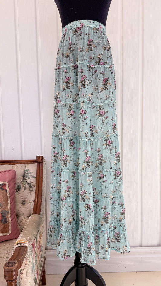 Jupe bleu fleurie rose- x-large