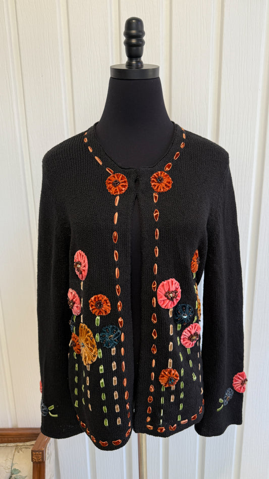 Cardigan en tricot noir fleuris - medium