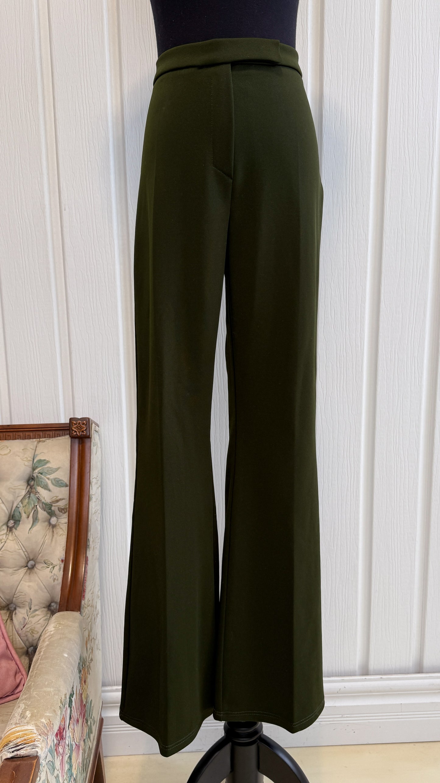 Green flared trousers - small