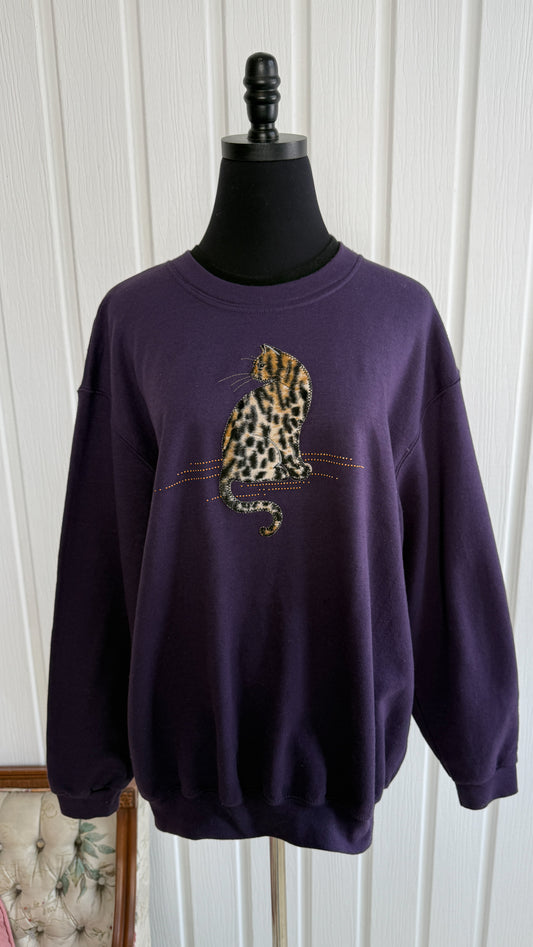 Chandail crewneck mauve léopard- x-large