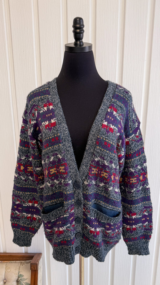 Cardigan tricot gris rayé-small