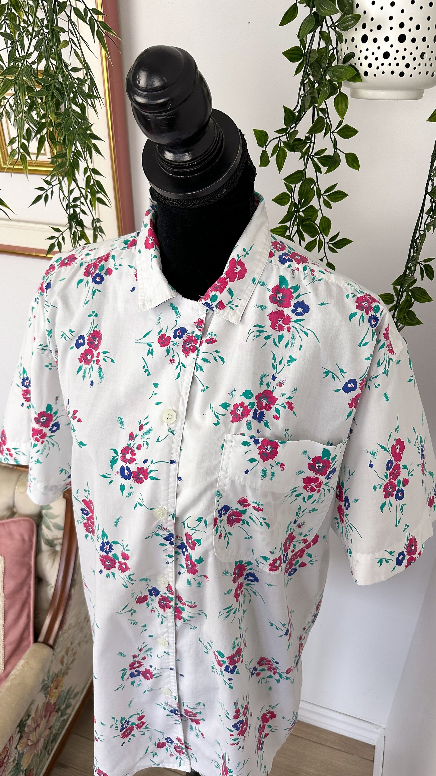 Chemisier blanc fleuris rose - large