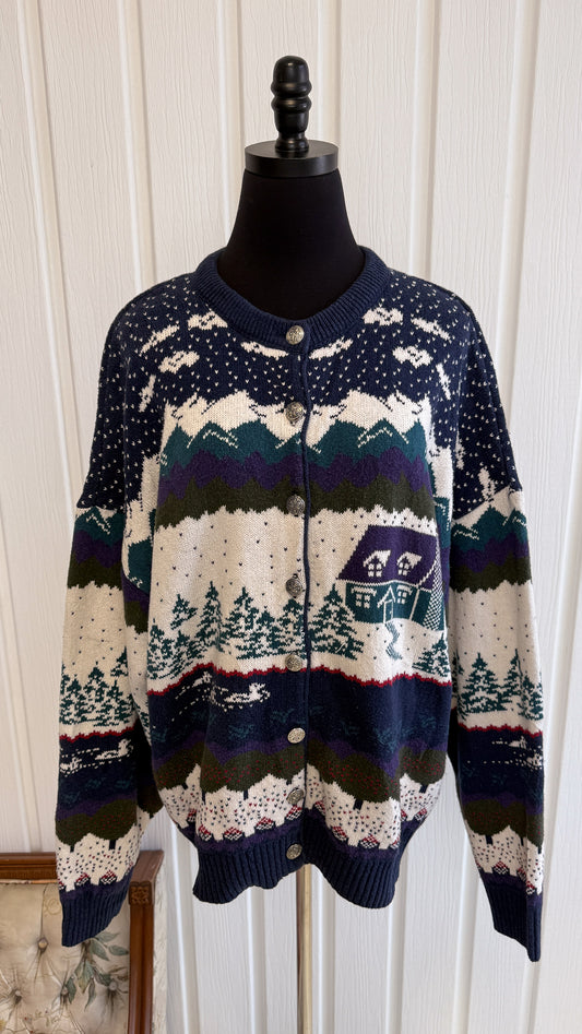 Cardigan tricot marine motifs foret- x-large