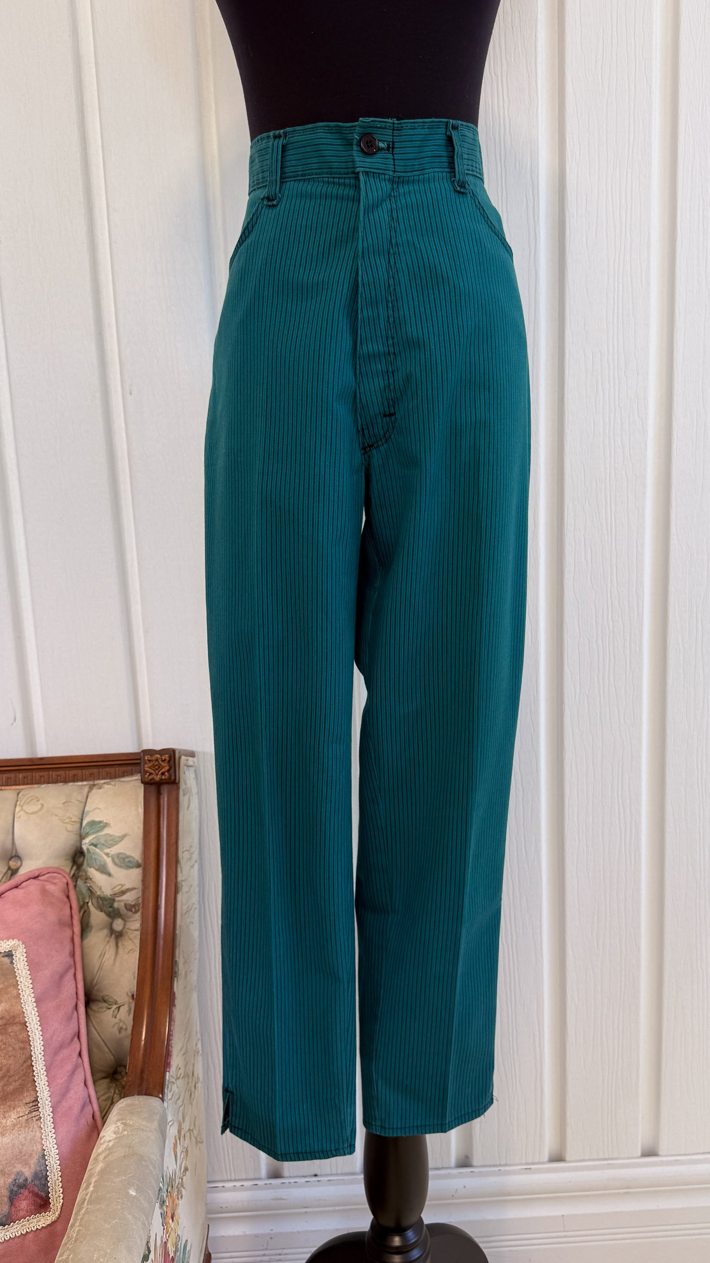 Pantalons turquoise rayé noir- small
