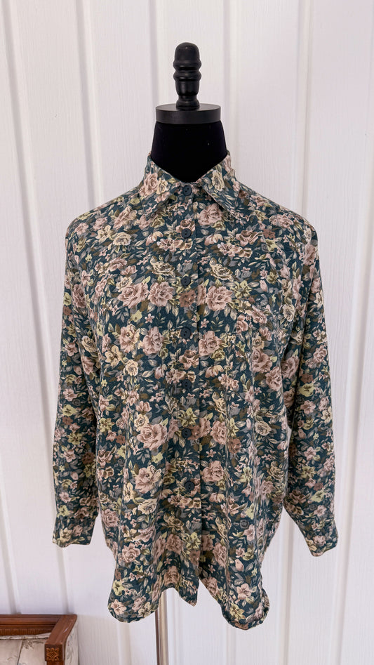 Chemisier fleuris beige et rose- medium