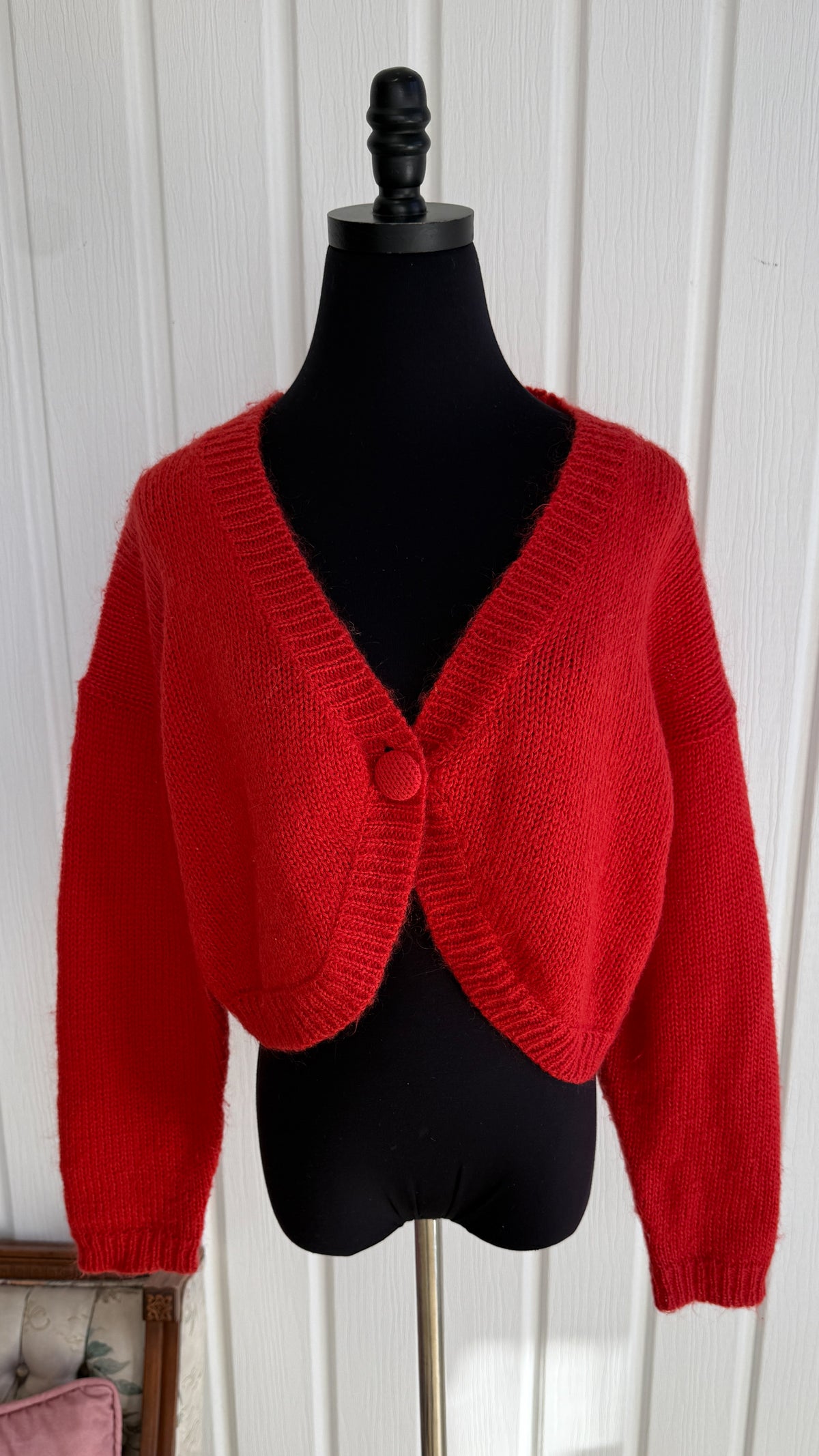 Cardigan tricot mohair rouge - large