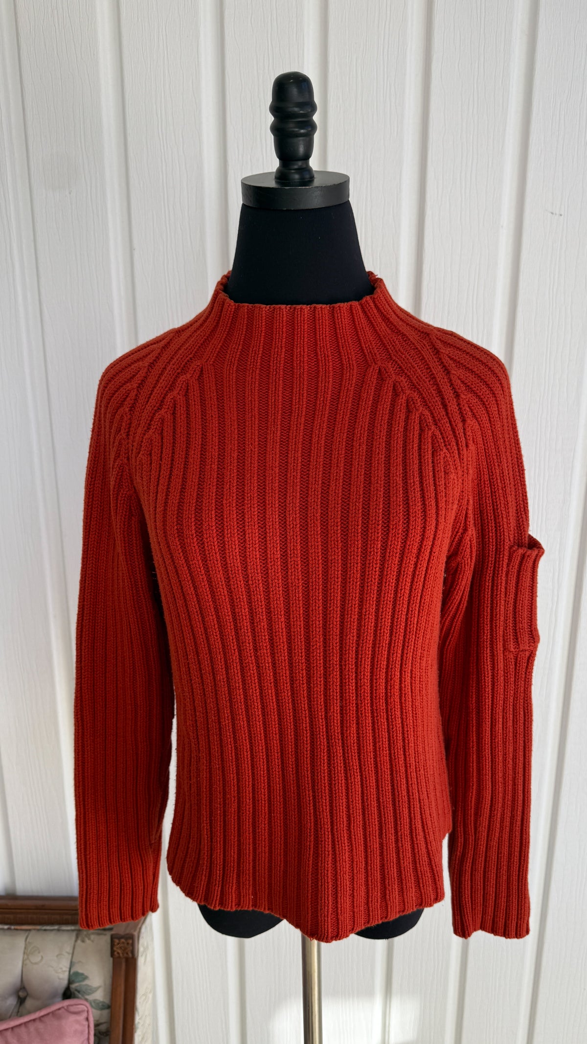Chandail tricot côtelé orange- medium