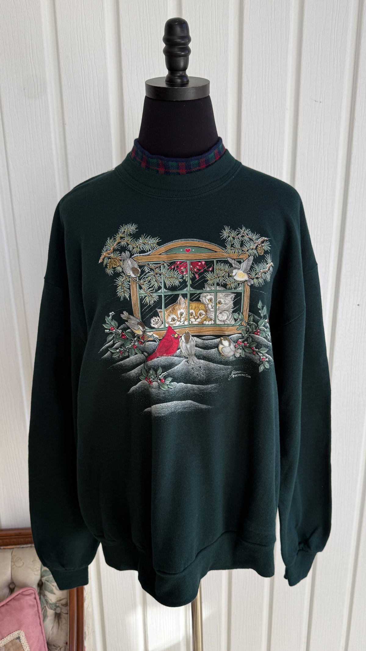 Chandail crewneck vert chatons-large