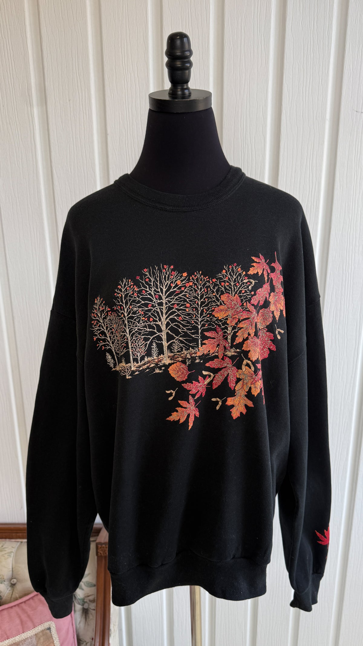 Chandail crewneck noir feuilles - x-large