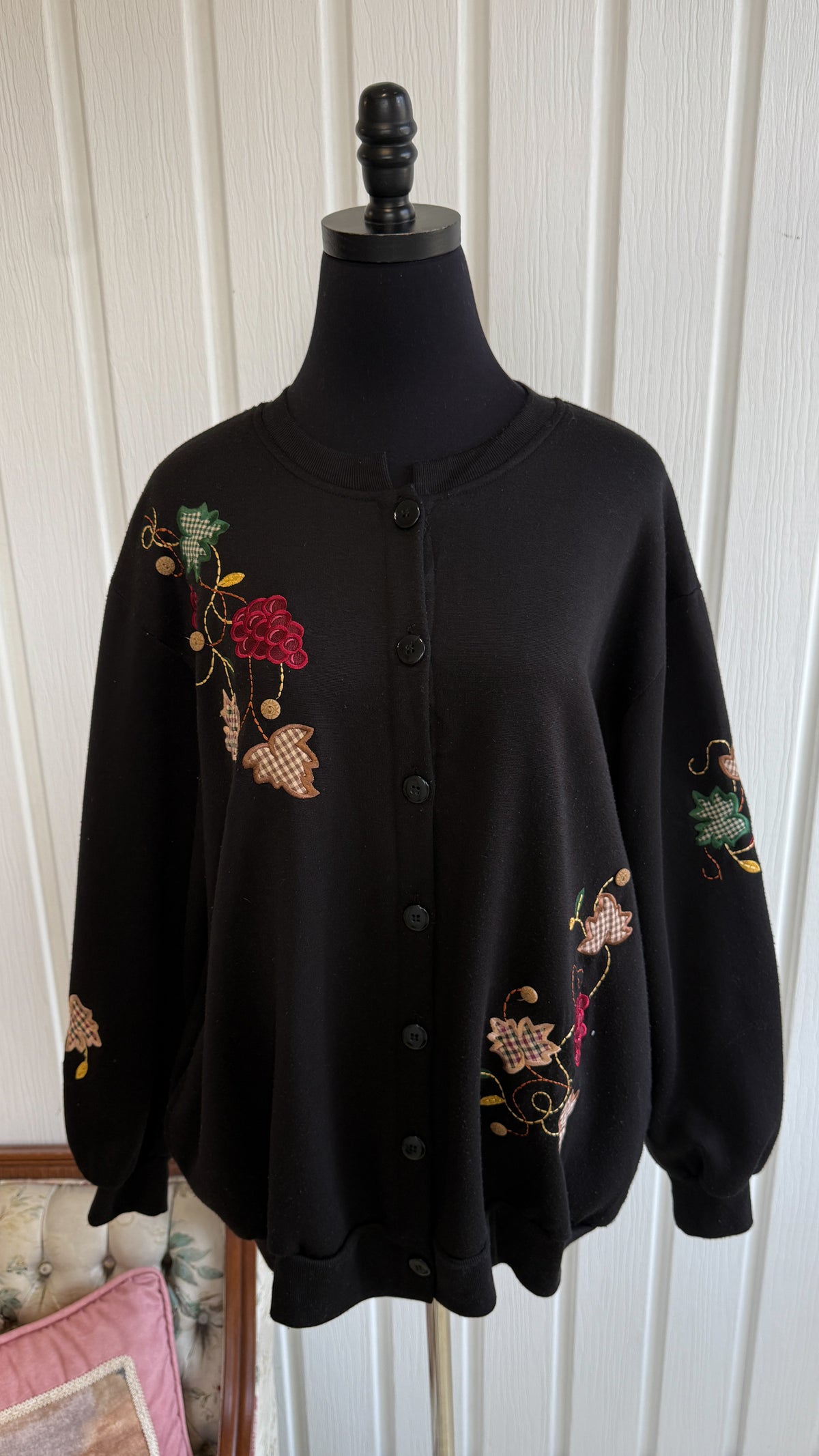 Cardigan coton ouaté feuilles- x-large