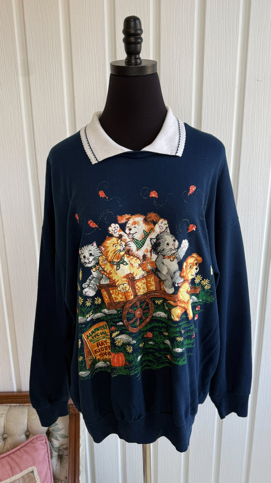 Chandail crewneck marine chats et chiens- x-large
