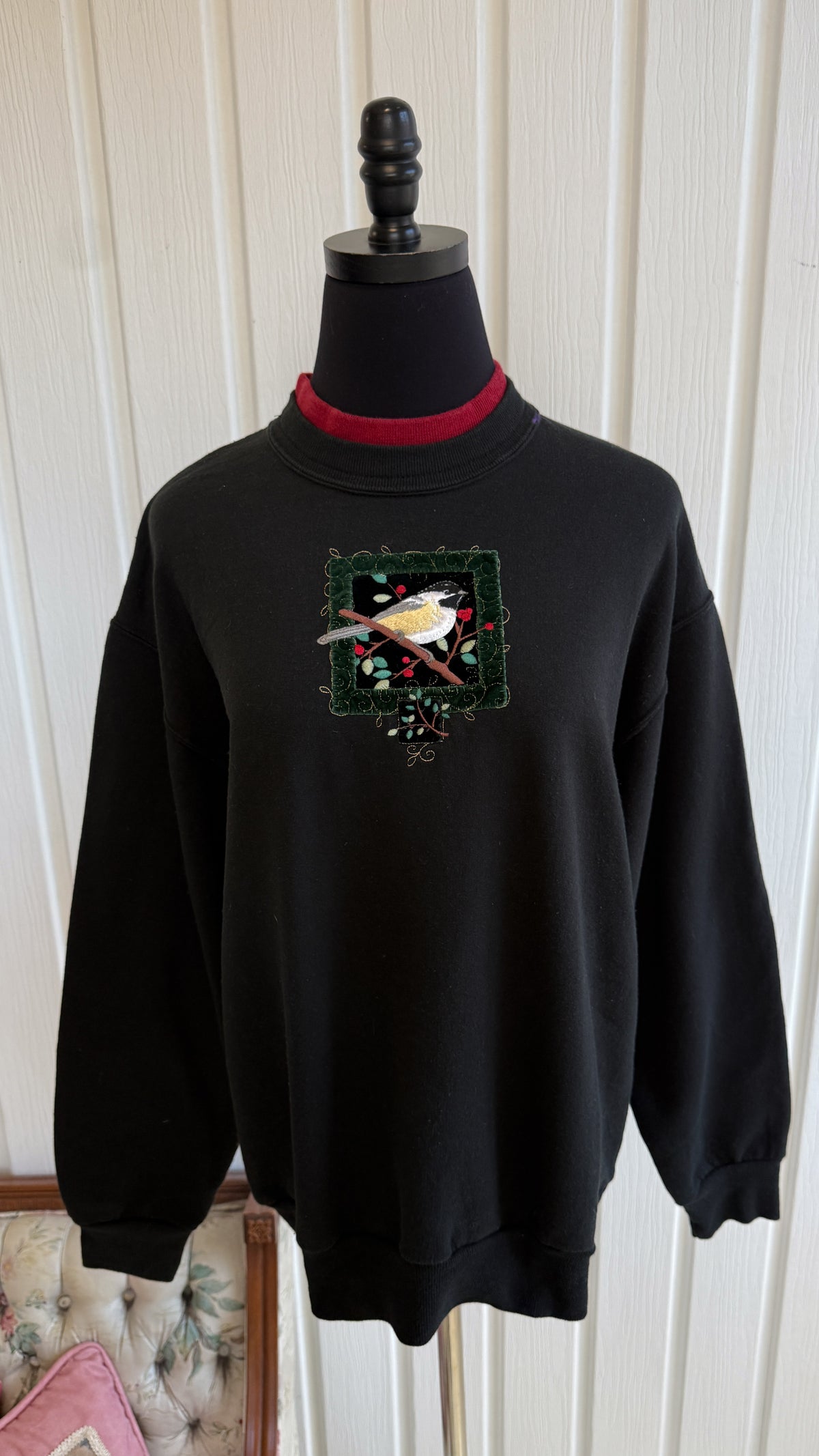 Chandail crewneck noir mésange- medium