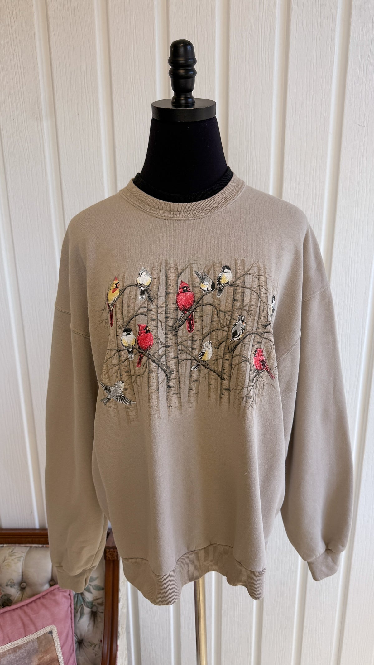 Chandail crewneck beige oiseaux- large