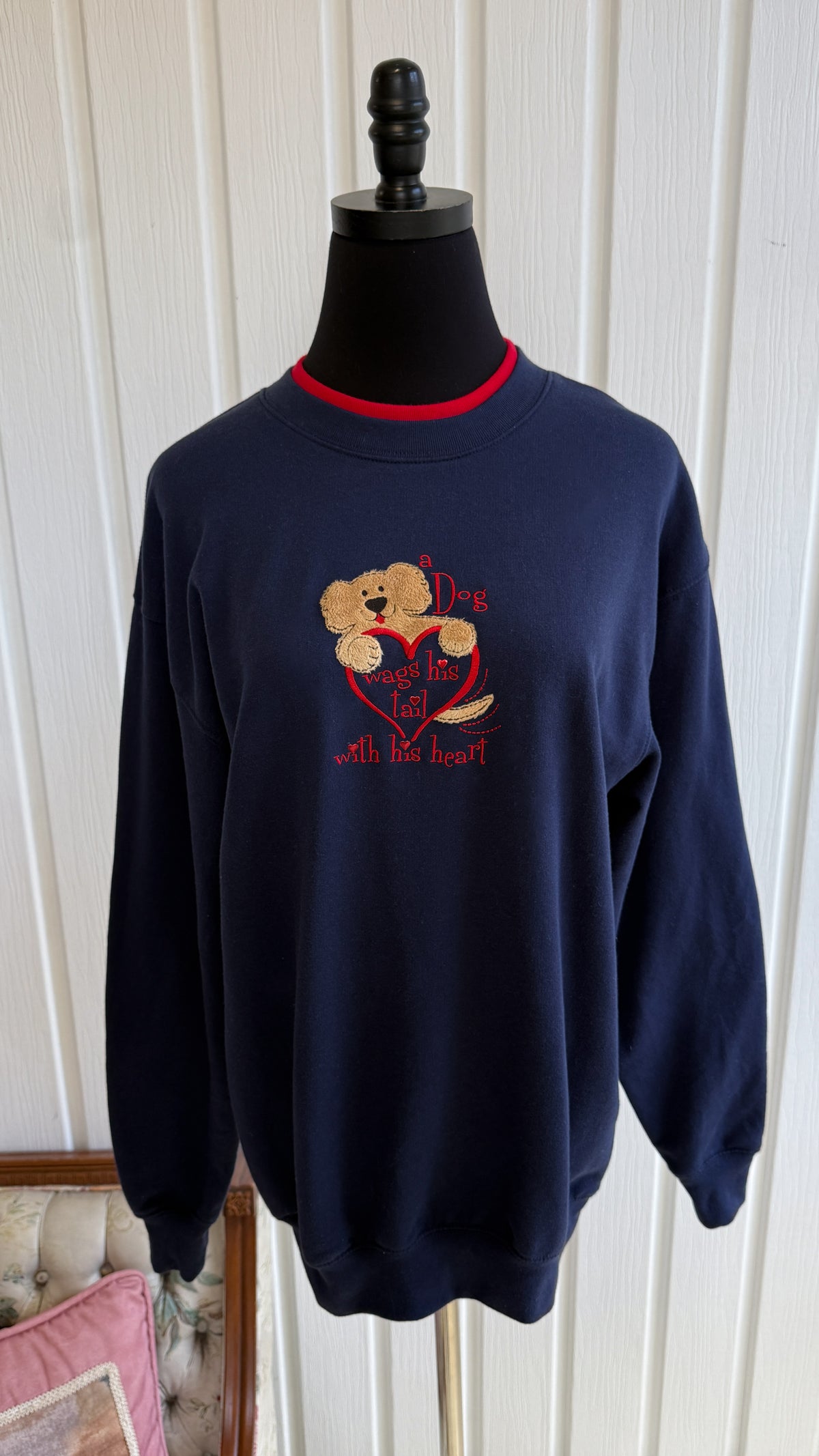 Chandail crewneck marine chien- medium