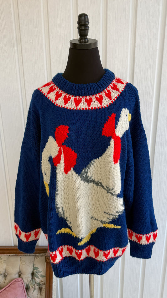 Chandail tricot bleu oies - large