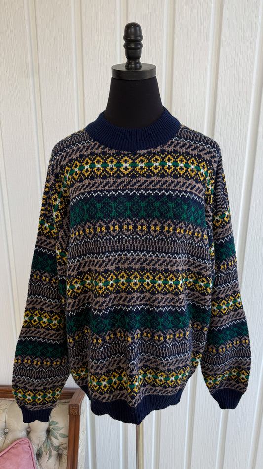 Chandail tricot marine rayures a motifs- medium