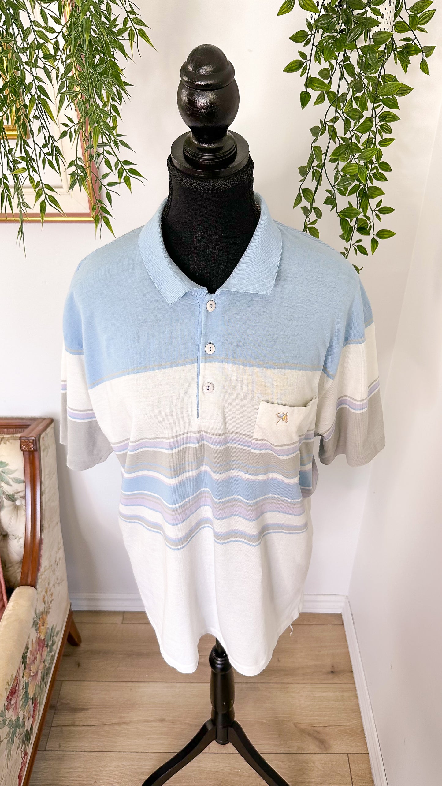 T-shirt polo blanc et bleu - x-large