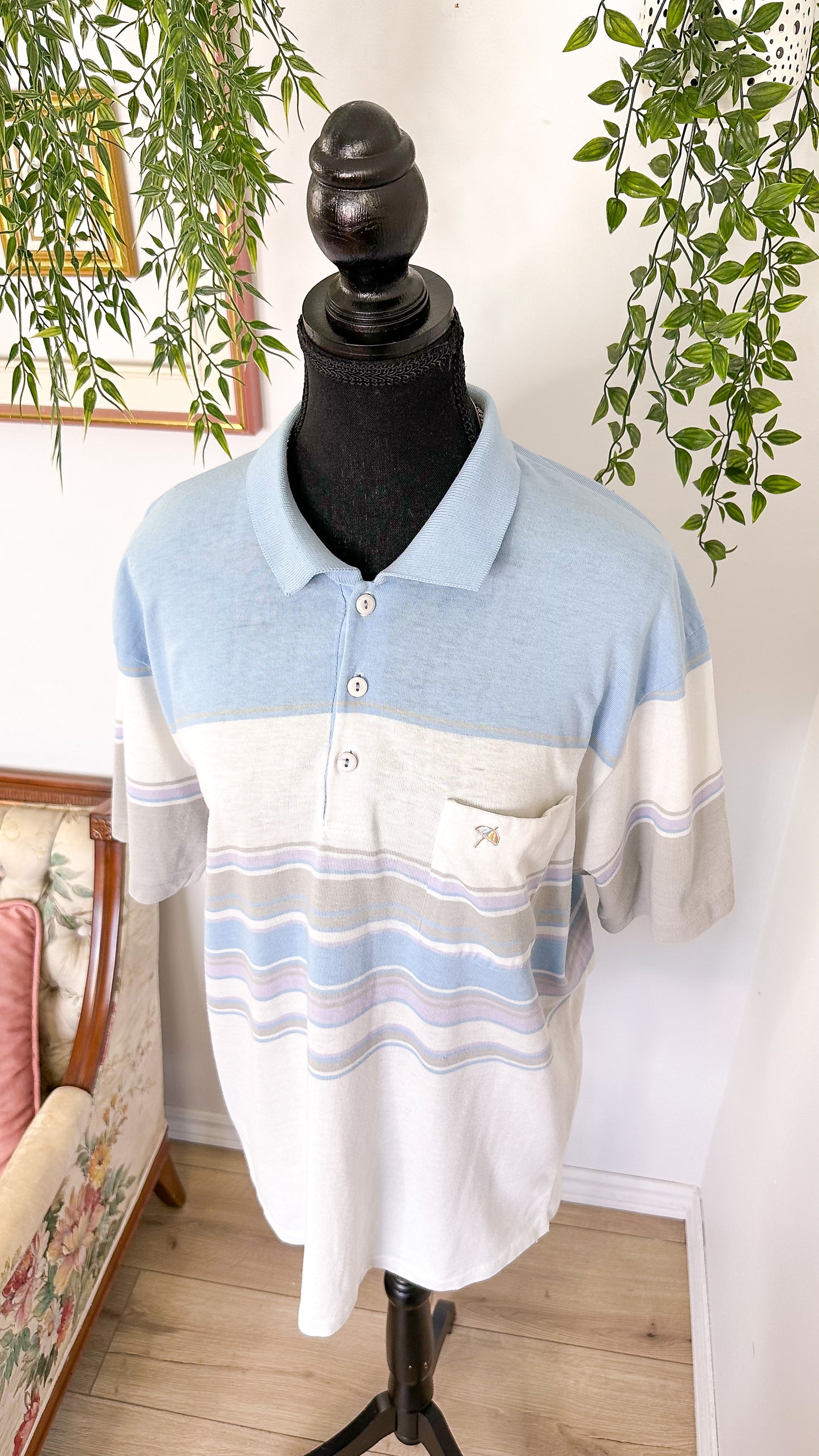 T-shirt polo blanc et bleu - x-large