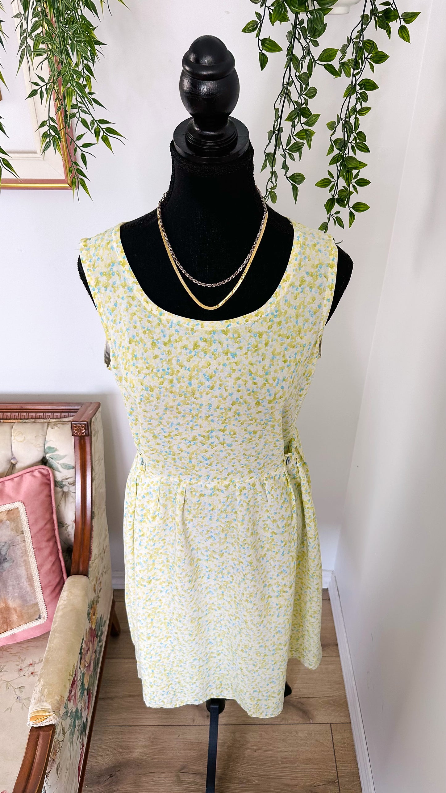 Beige dress with green flowers - medium