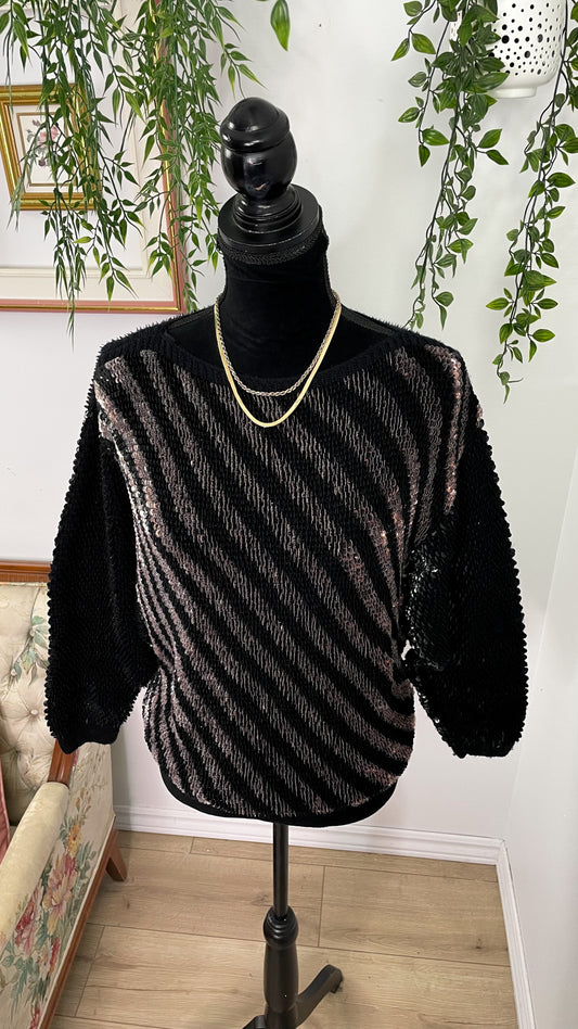 Black and silver sequin sweater - small