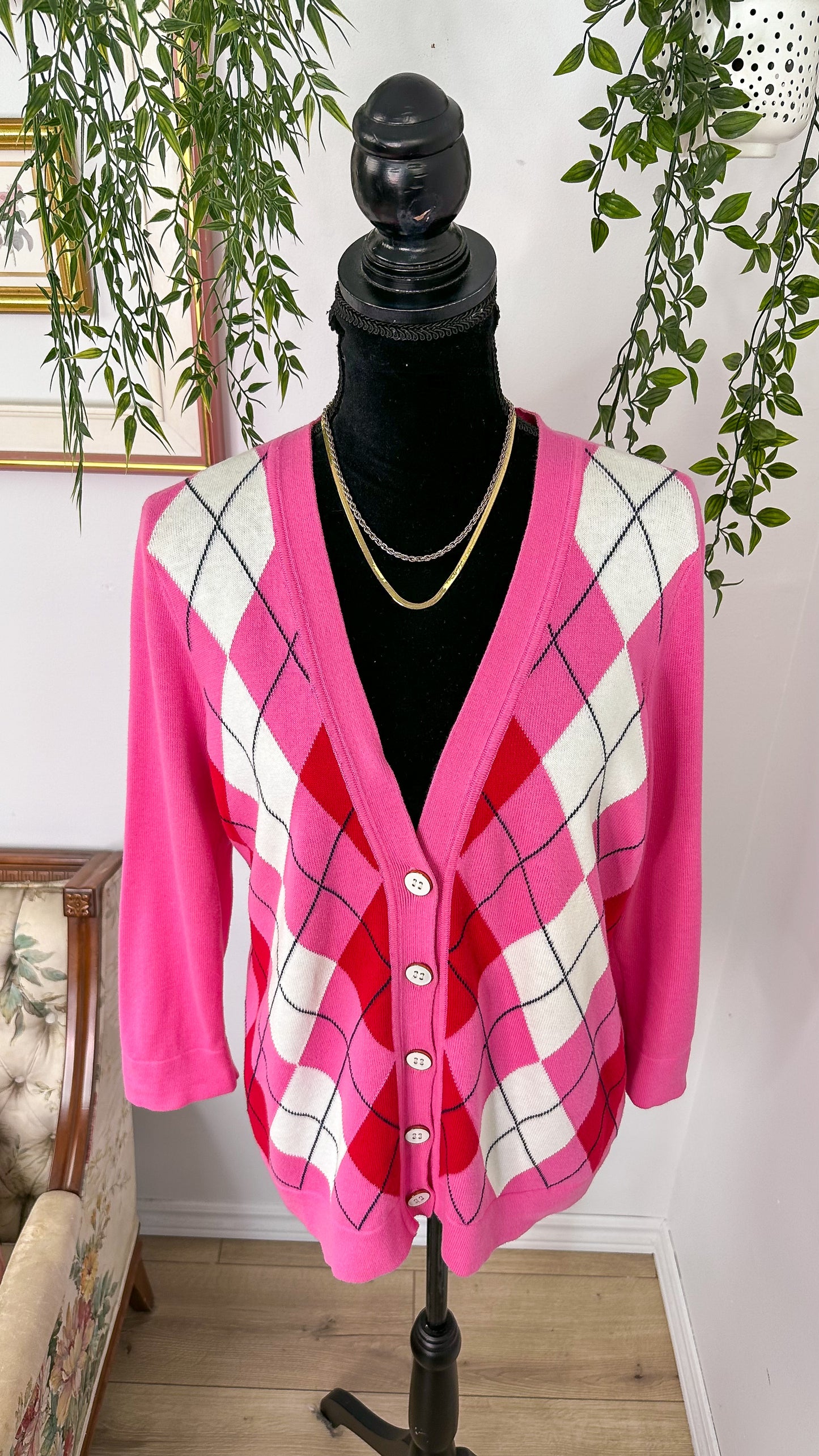 Cardigan rose à losanges - large