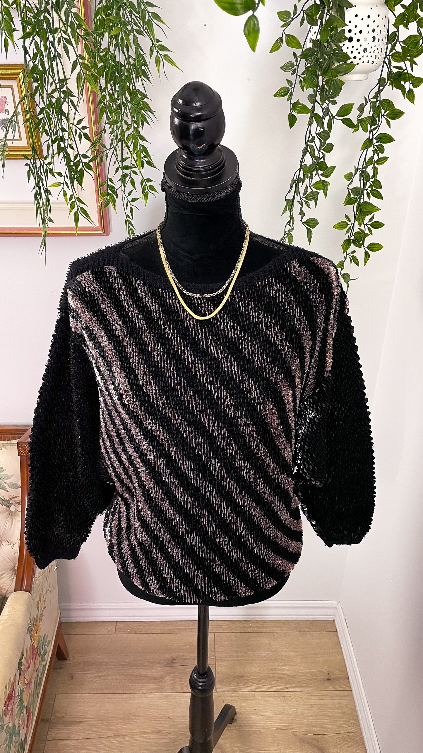 Black and silver sequin sweater - small