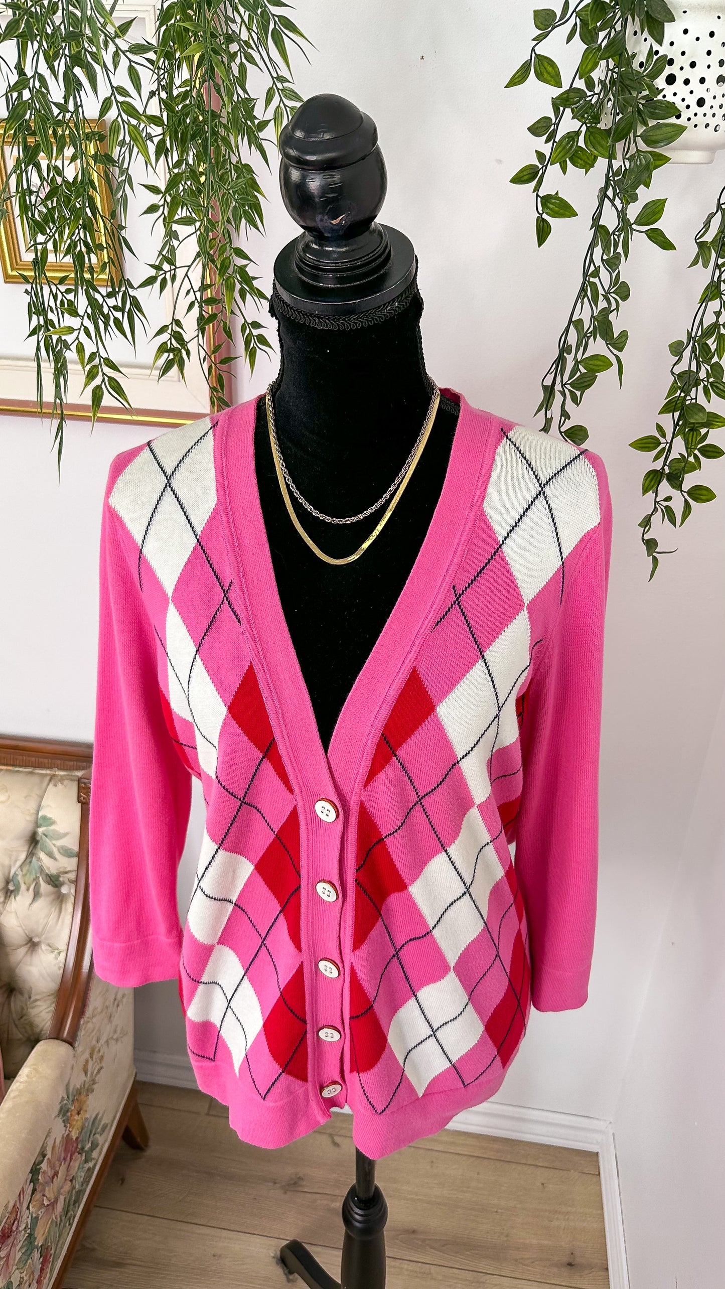 Cardigan rose à losanges - large