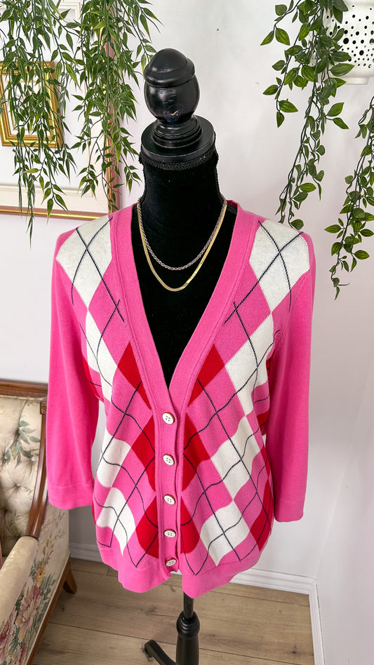 Cardigan rose à losanges - large
